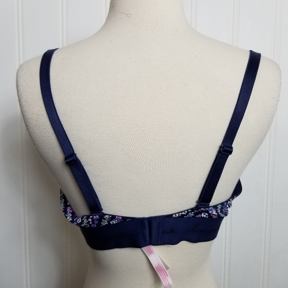 PINK Victoria's Secret Bra Womens Size 36DD Blue Floral Print Push Up Lingerie - Picture 4 of 11